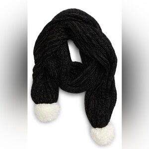 B.P. Cozy Black Knit Scarf with White Pom-Poms  72x15